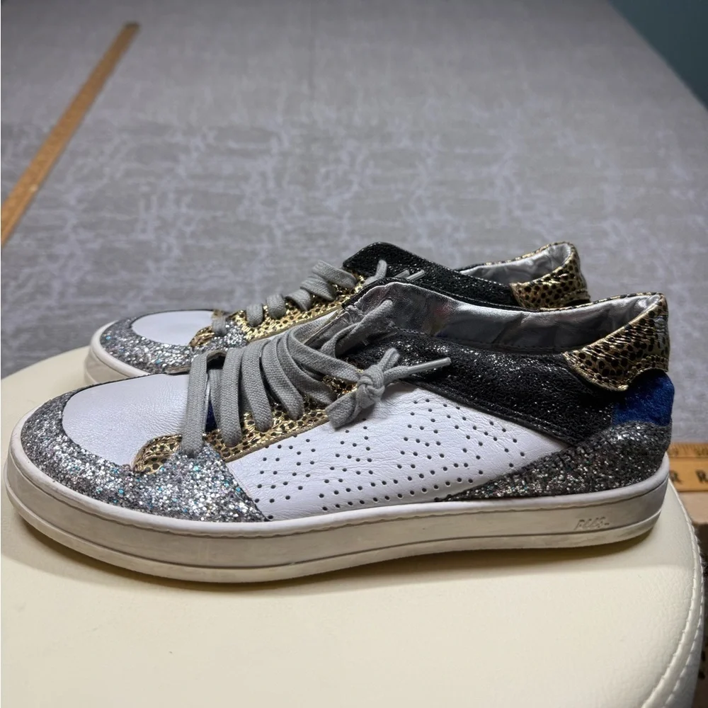 P448 John Sneaker Blue White Glitter Gold Leopard Shoe Womens Eu 37